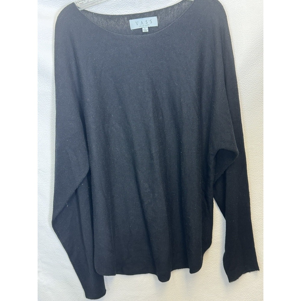 Joan Vass Studio Womens L Sweater Long Sleeve Black Pullover Raglan Knit
